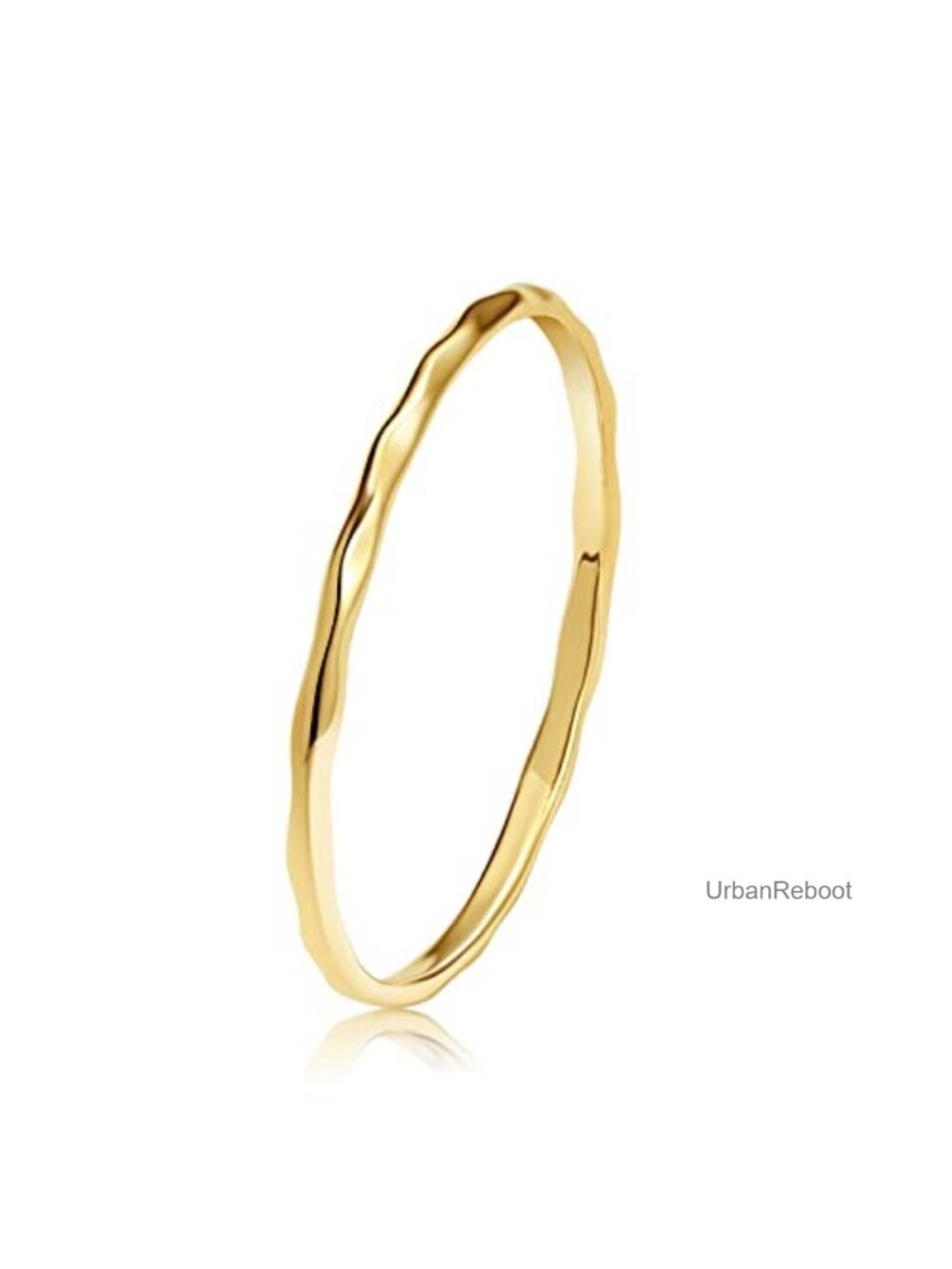 14K Gold Plated Stacking Rings, Dainty Thin Band Set of 6, Hammered & CZ,